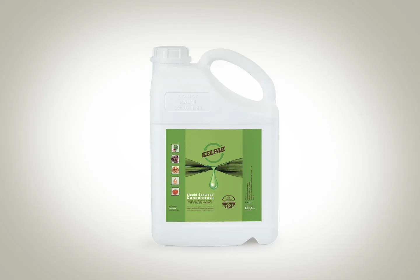 Envase blanco de Kelpak con etiqueta verde