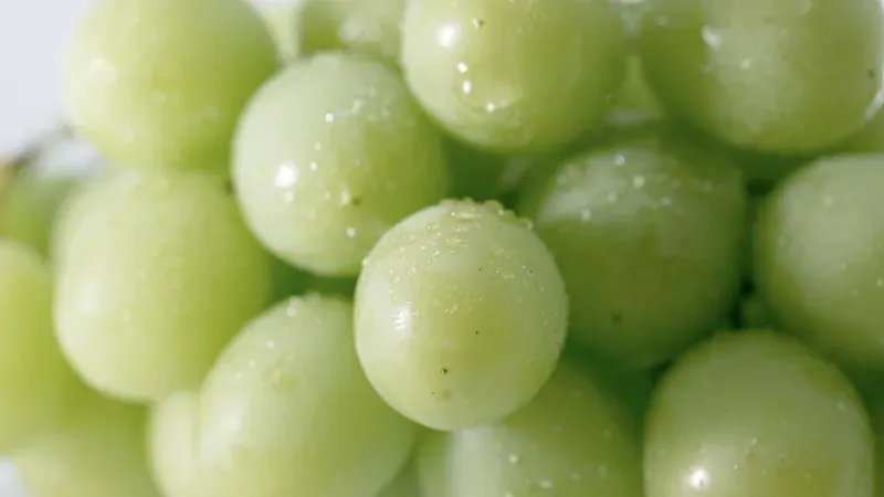 Green table grapes with water droplets