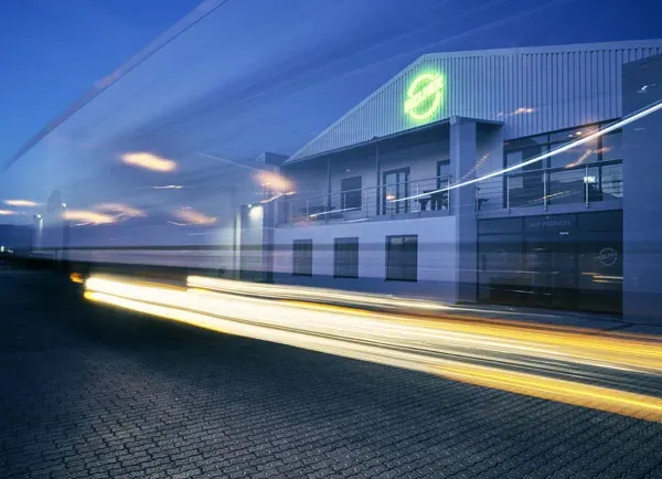 Shipping and distribution building at dusk