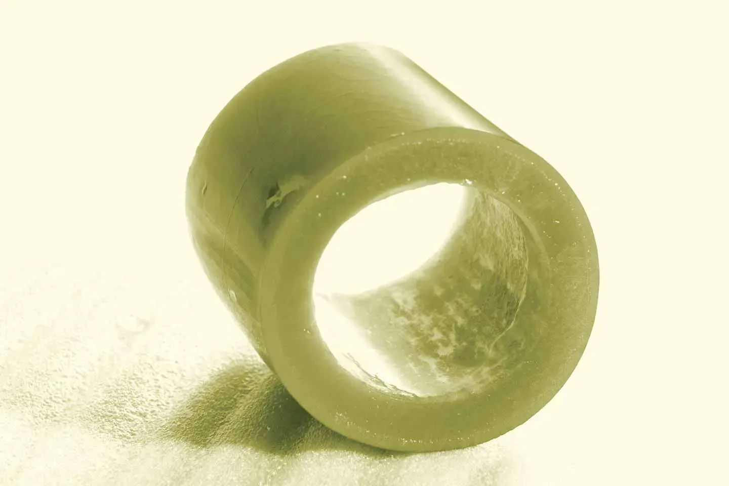 Hollow green kelp stem cut into a ring